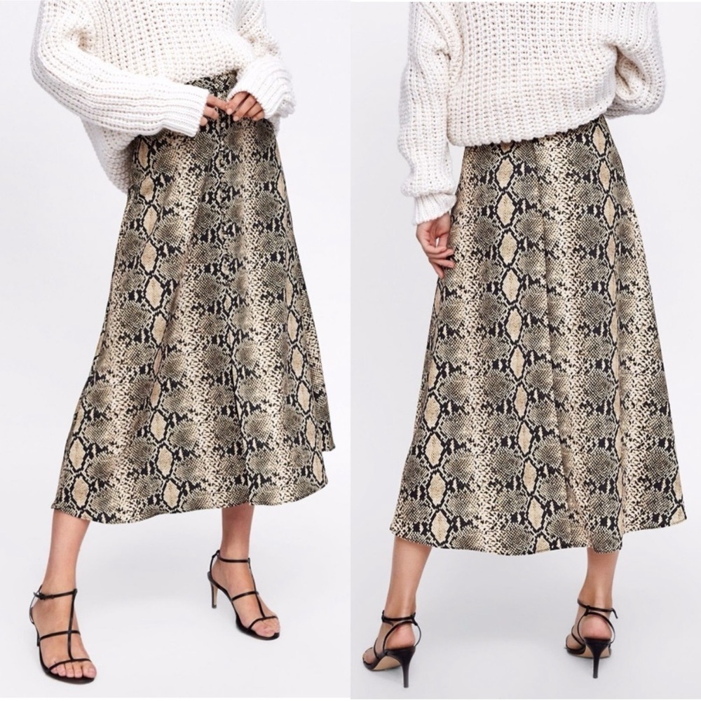 Zara Woman Midi Snakeskin Skirt XS
